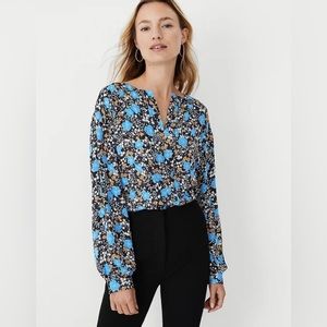 NWT Ann Taylor Floral Seamed Split Neck Popover Blouse